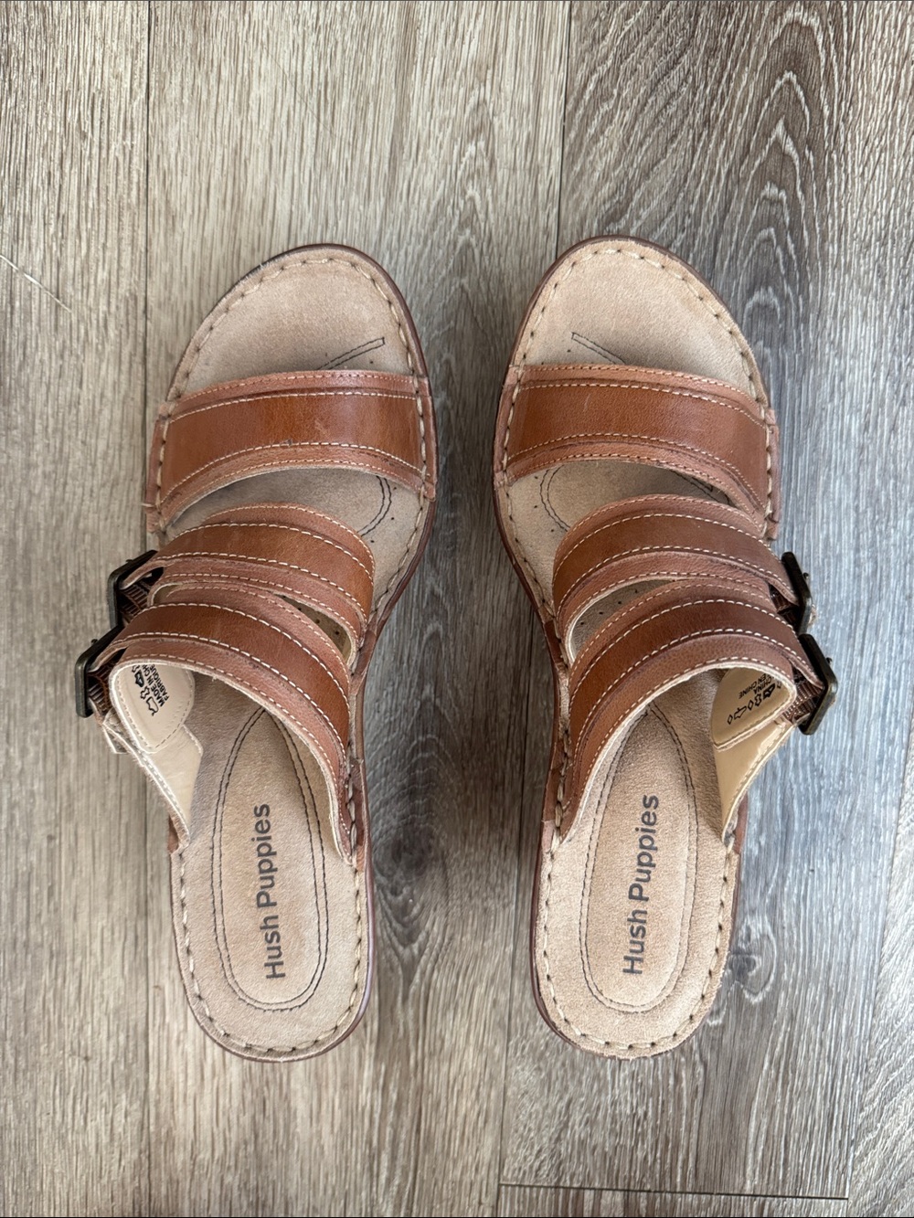 Hush Puppies Brown Leather Strappy Mule Sandals